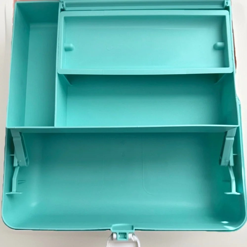 Vtg Caboodles 3 Tier Makeup Travel Case w/Vanity Mirror Peach & Mint Green USA